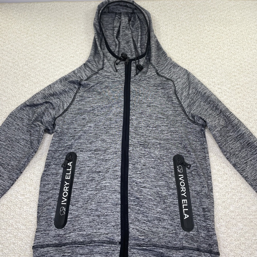 Ivory Ella Hoodie Womens‎ Medium Black Gray Elephant Reflective LOGO